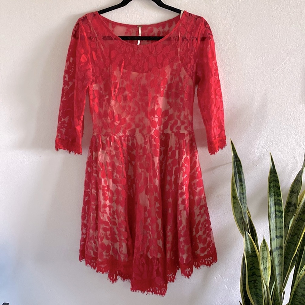 Free people Red Lace Dress